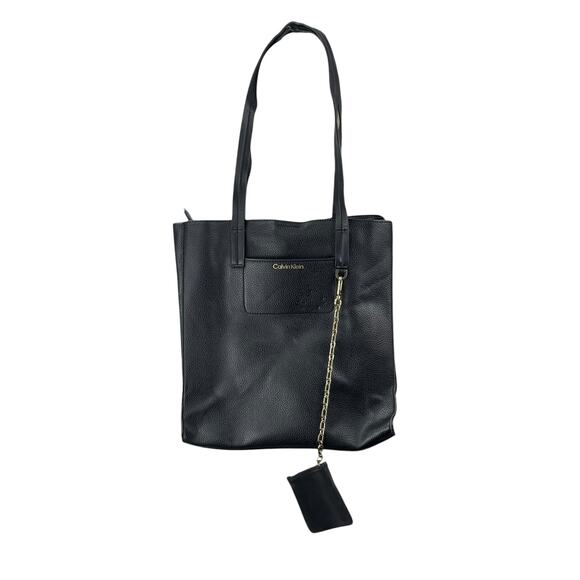 Calvin Klein Anya Signature Chain Black Faux Leather Purse Tote Shoulder Bag OS - Picture 3 of 14